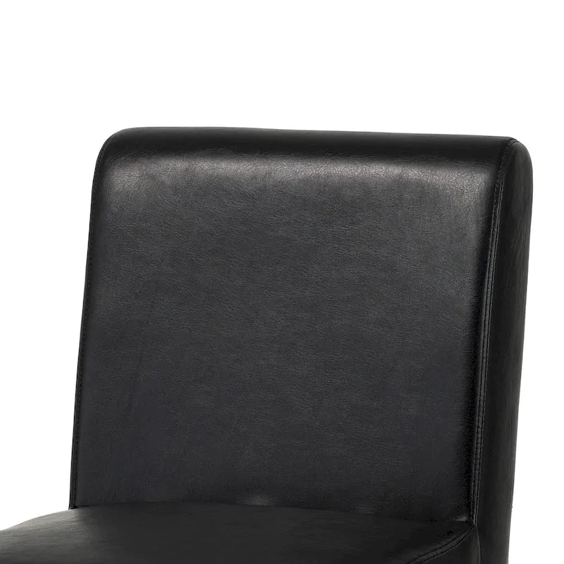 Mid-Century Faux Leather Upholstered Dining Chair with V-Shaped Wooden Legs