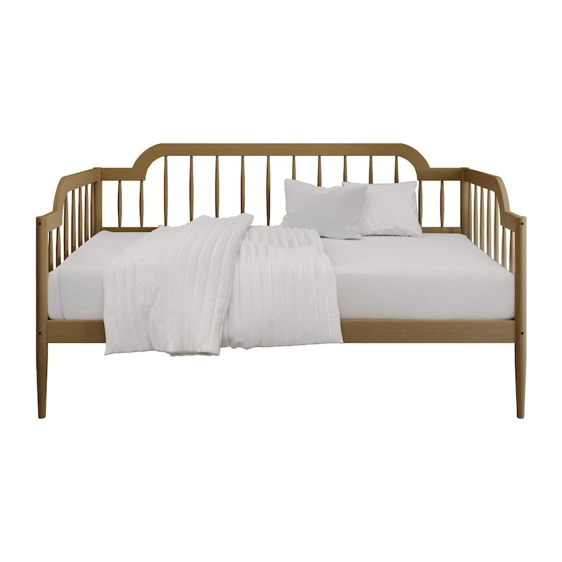 Classic Wooden Spindle Daybed with Curved Back and Warm Finishes