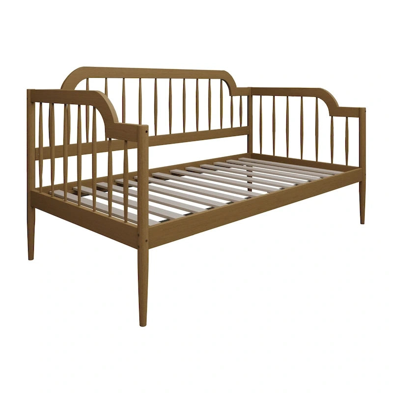 Classic Wooden Spindle Daybed with Curved Back and Warm Finishes