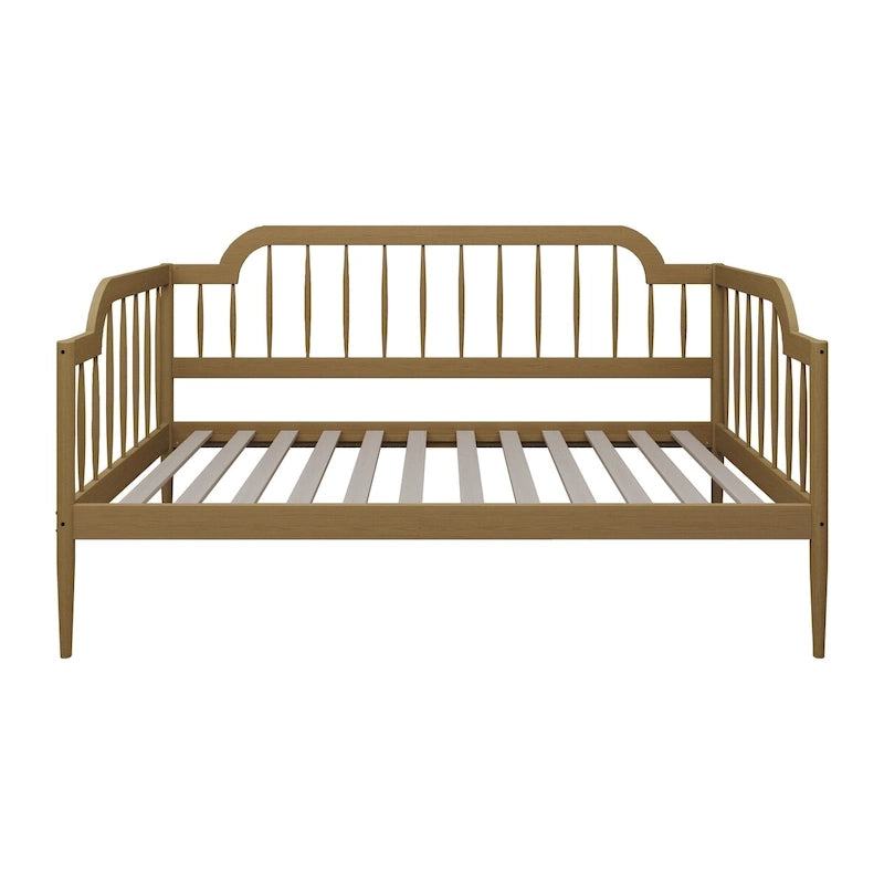 Classic Wooden Spindle Daybed with Curved Back and Warm Finishes