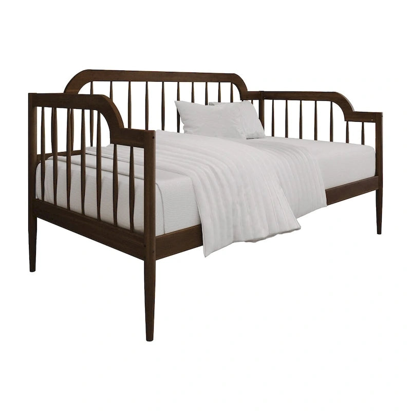 Classic Wooden Spindle Daybed with Curved Back and Warm Finishes