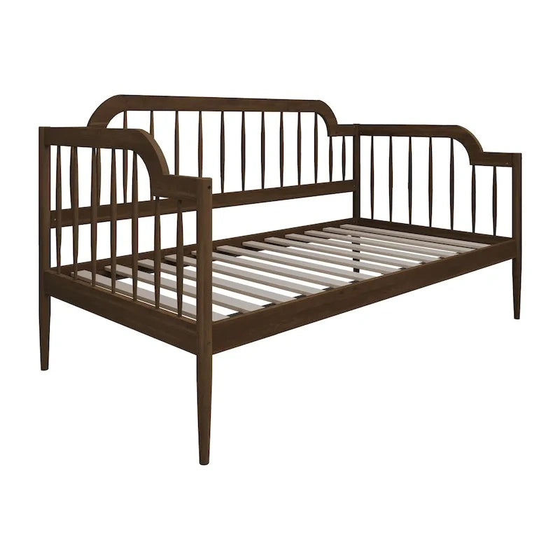 Classic Wooden Spindle Daybed with Curved Back and Warm Finishes