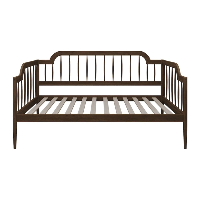 Classic Wooden Spindle Daybed with Curved Back and Warm Finishes