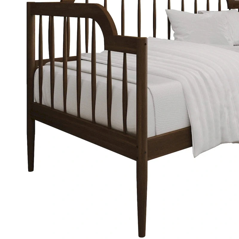 Classic Wooden Spindle Daybed with Curved Back and Warm Finishes