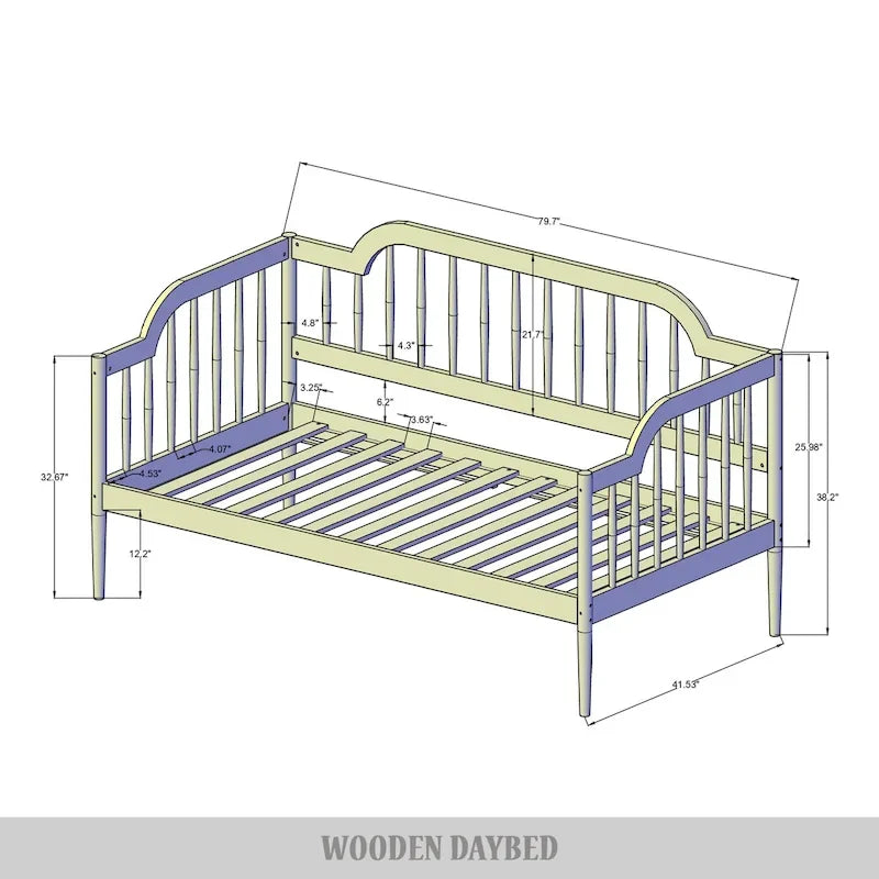 Classic Wooden Spindle Daybed with Curved Back and Warm Finishes