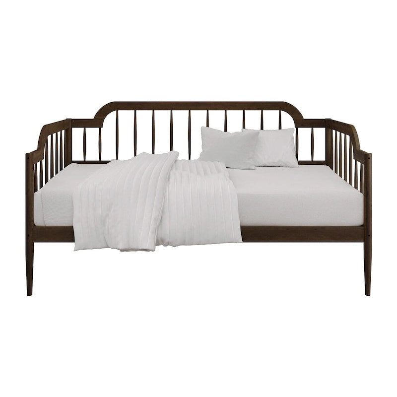 Classic Wooden Spindle Daybed with Curved Back and Warm Finishes