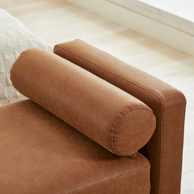 Modern Upholstered Bedroom Bench with Bolster Cushions and Wood Legs