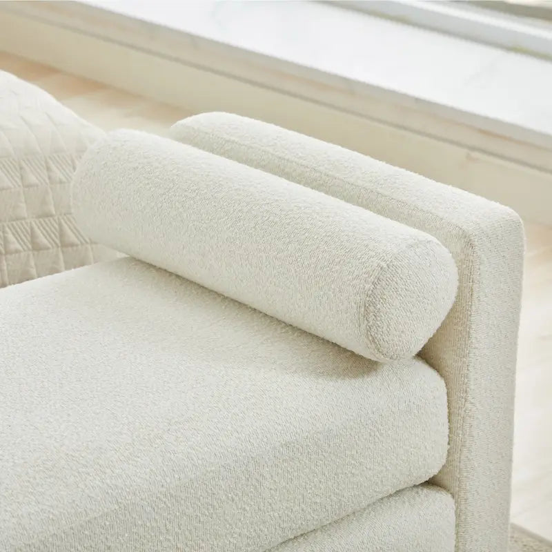 Modern Upholstered Bedroom Bench with Bolster Cushions and Wood Legs