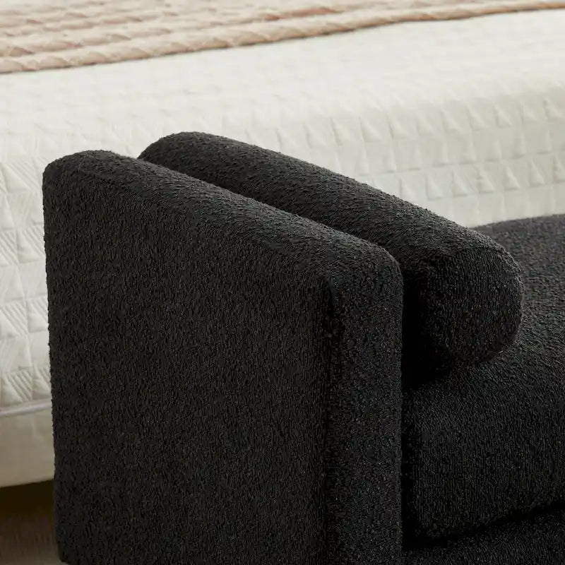 Modern Upholstered Bedroom Bench with Bolster Cushions and Wood Legs