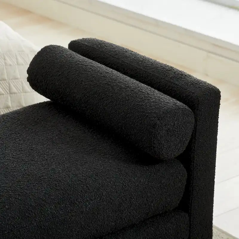 Modern Upholstered Bedroom Bench with Bolster Cushions and Wood Legs