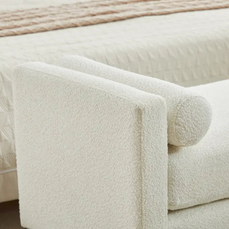 Modern Upholstered Bedroom Bench with Bolster Cushions and Wood Legs