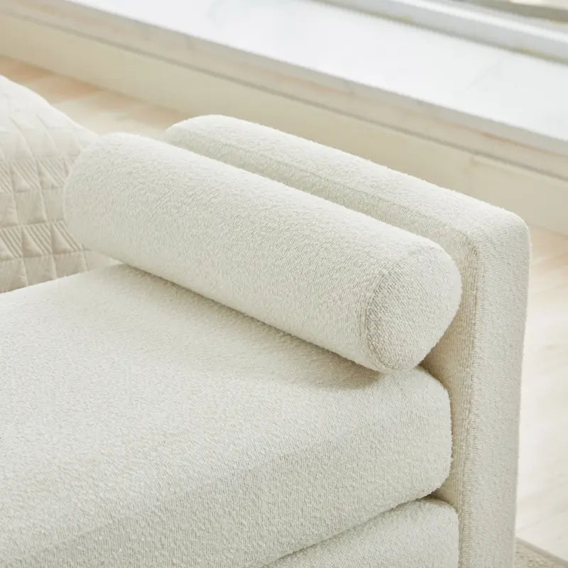Modern Upholstered Bedroom Bench with Bolster Cushions and Wood Legs