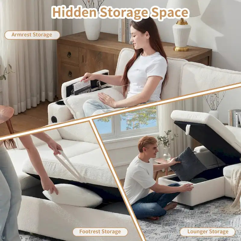 Modern Fabric Upholstered Sleeper Sofa with Pull-Out Bed and Storage