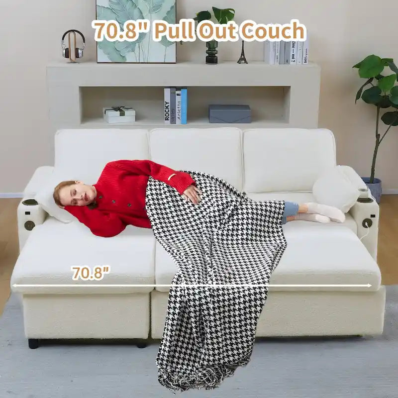 Modern Fabric Upholstered Sleeper Sofa with Pull-Out Bed and Storage