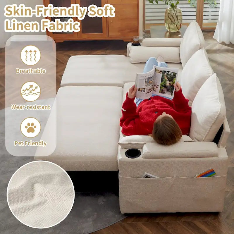 Modern Fabric Upholstered Sleeper Sofa with Pull-Out Bed and Storage