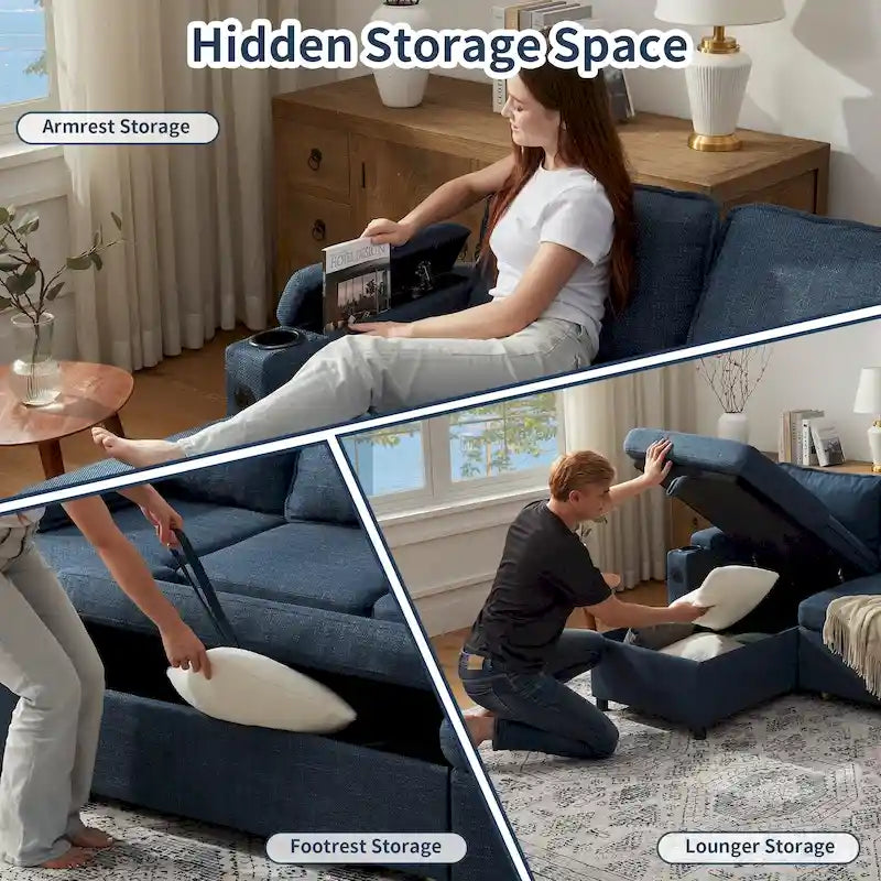 Modern Fabric Upholstered Sleeper Sofa with Pull-Out Bed and Storage