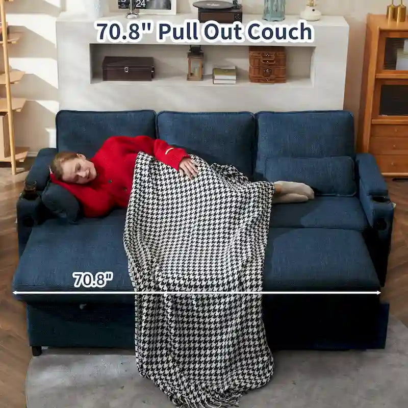 Modern Fabric Upholstered Sleeper Sofa with Pull-Out Bed and Storage