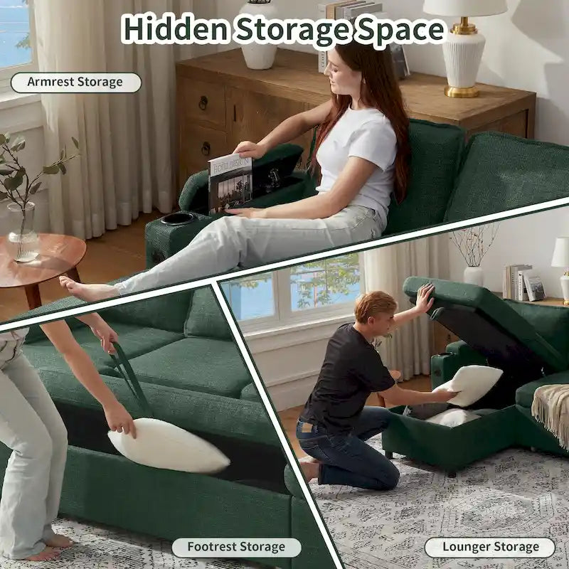 Modern Fabric Upholstered Sleeper Sofa with Pull-Out Bed and Storage